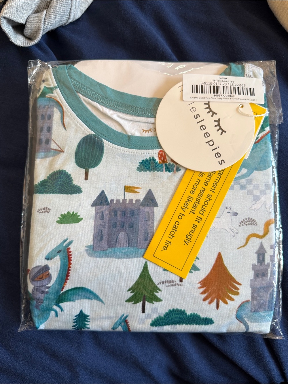 Little Sleepies Teal Blue Castle & Dragon Pajama Set